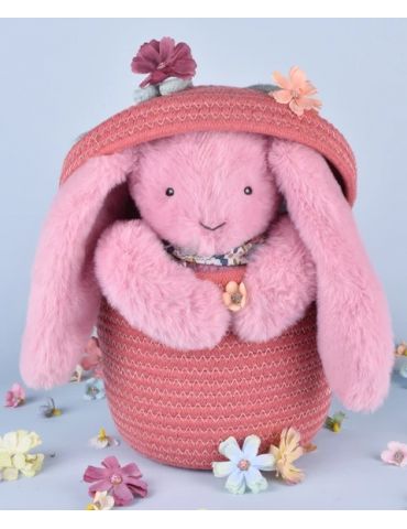 DOUDOU Pluszowy królik Lapin Fleurette Doudou et Compagnie 25 cm różowy grenadine