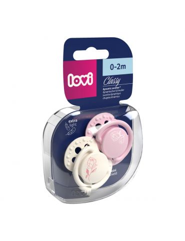 LOVI Smoczek silikonowy dynamiczny 0-2m Classy Petit Rose 2szt