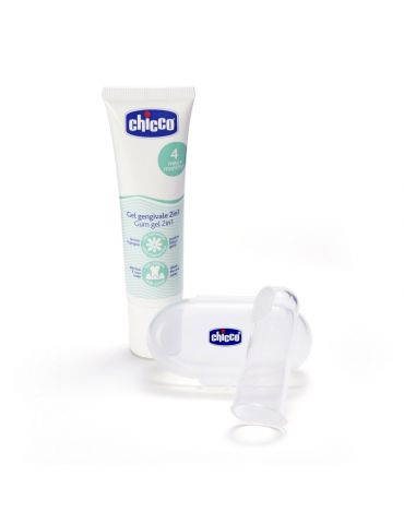 Chicco Zestaw startowy żel na ząbkowanie i szczotka na palec 4m+