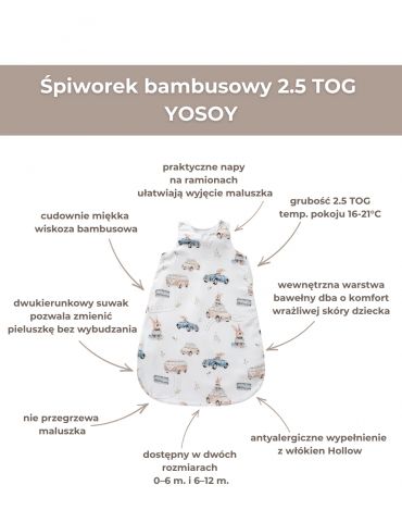 Yosoy Śpiworek bambusowy do spania 2,5 TOG 0-3m Little bloom