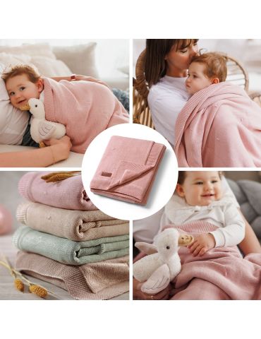 BabyOno Kocyk bawełniany z flanelowym podszyciem różowy