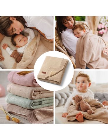 BabyOno Kocyk bawełniany z flanelowym podszyciem jasny beż