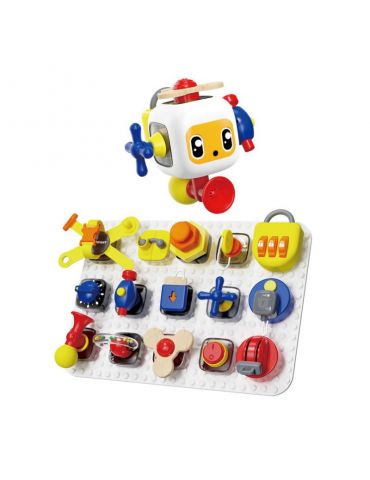 TopBright Tablica manipulacyjna Montessori dla dzieci z kostką i doczepianymi elementami 12m+
