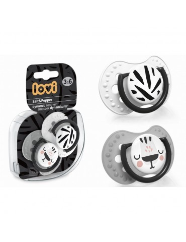 Lovi Dynamiczny smoczek uspokajający 3-6m Salt&Pepper 2szt.