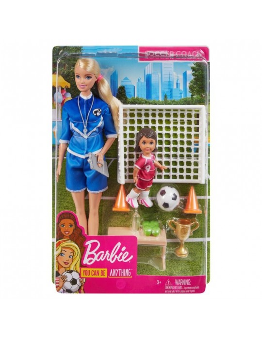 Barbie Zestaw Lalka Trenerka Piłki nożnej i Akcesoria Blondynka 