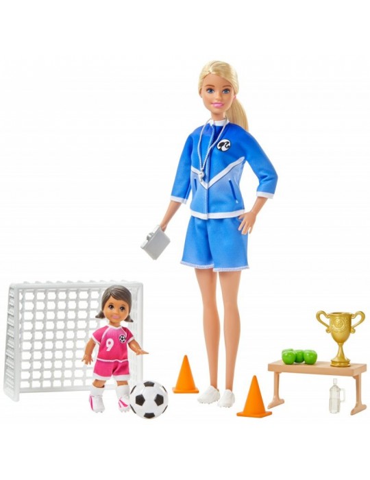 Barbie Zestaw Lalka Trenerka Piłki nożnej i Akcesoria Blondynka 
