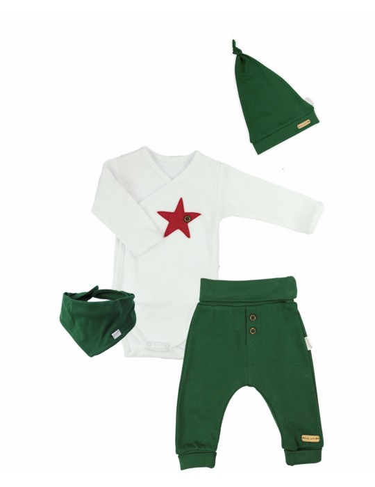 Nicol komplet body+spodnie+czapka+apaszka gwiazdka bordo 56-68