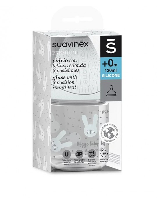 Suavinex Butelka premium szklana Królik miętowy 120 ml Hygge Baby 0+