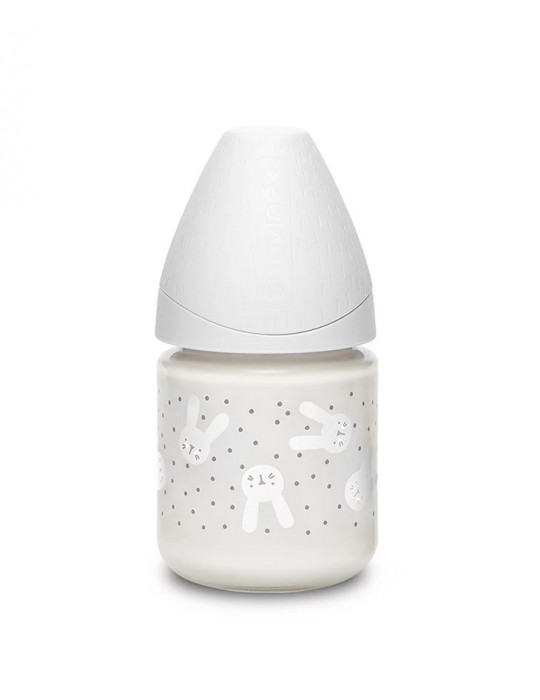 Suavinex Butelka premium szklana Królik szary 120 ml Hygge Baby 0+