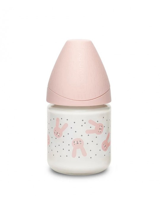 Suavinex Butelka premium szklana Królik różowy 120 ml Hygge Baby 0+