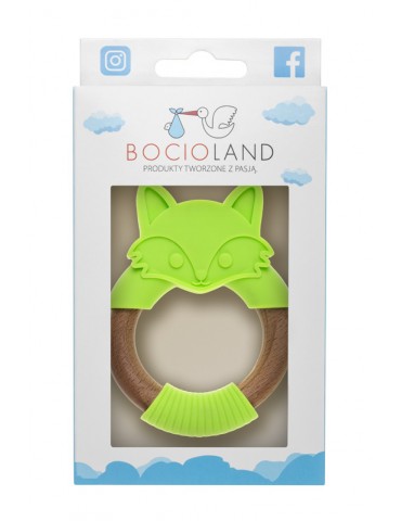 Bocioland Gryzak drewniano-silikonowy Lisek zielony