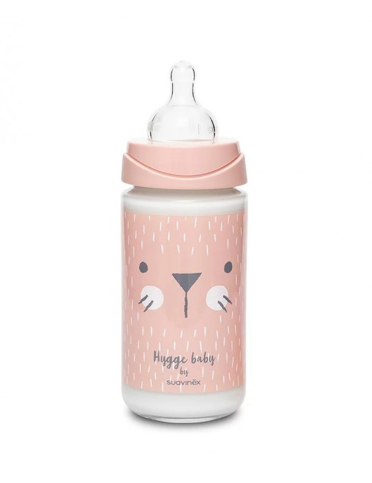 Suavinex Butelka premium szklana Kotek różowy 240 ml Hygge Baby