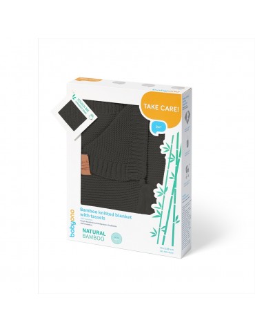 BabyOno Kocyk dzianinowy bambusowy z frędzlami czarny