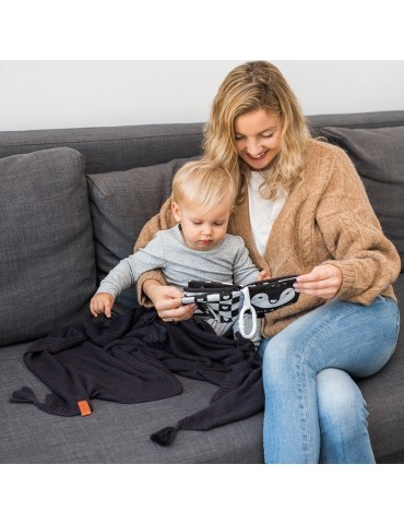 BabyOno Kocyk dzianinowy bambusowy z frędzlami czarny