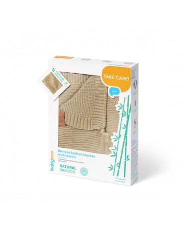 BabyOno Kocyk dzianinowy bambusowy z frędzlami beż