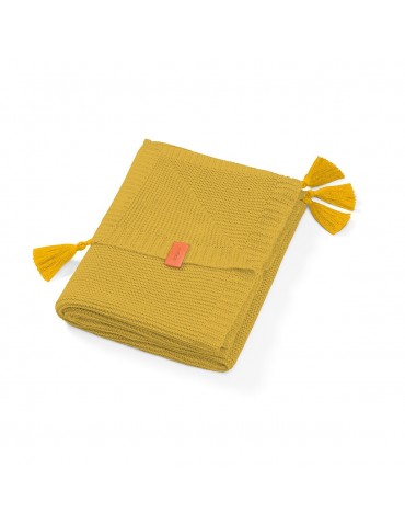 BabyOno Kocyk dzianinowy bambusowy z frędzlami musztardowy