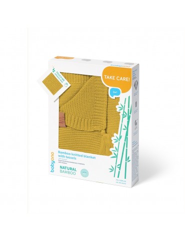 BabyOno Kocyk dzianinowy bambusowy z frędzlami musztardowy