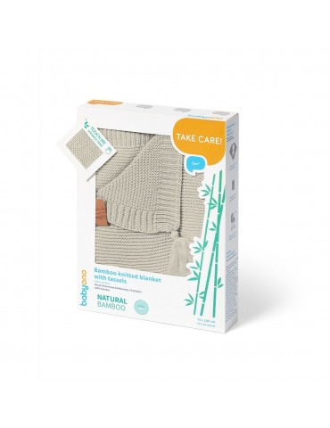 BabyOno Kocyk dzianinowy bambusowy z frędzlami krem