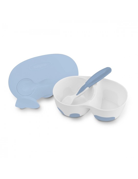 BabyOno miseczka dwukomorowa z łyżeczką niebieska
