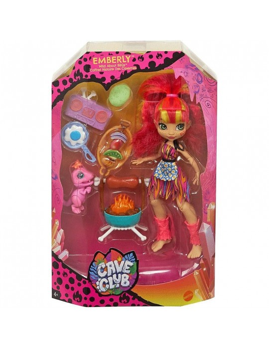 Mattel Cave Club lalka Emberly ze zwierzątkiem zestaw jaskiniowy grill