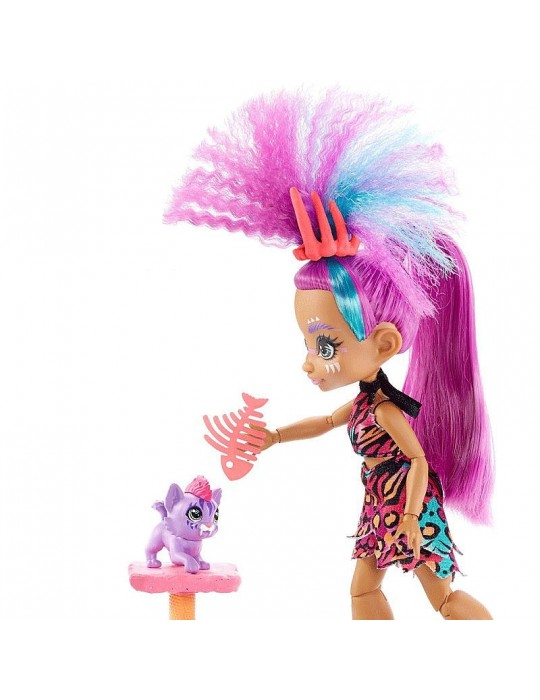 Mattel Cave Club lalka Roaralai ze zwierzątkiem jaskiniowa kocia mama