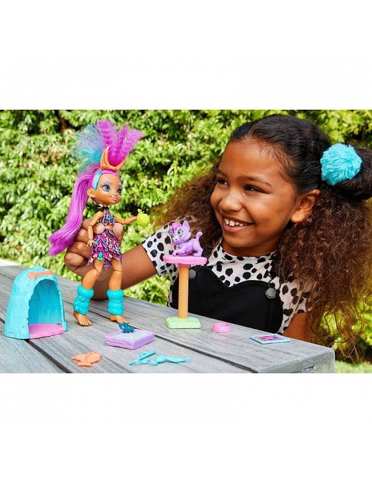 Mattel Cave Club lalka Roaralai ze zwierzątkiem jaskiniowa kocia mama