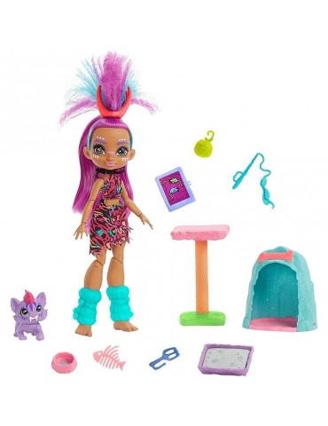 Mattel Cave Club lalka Roaralai ze zwierzątkiem jaskiniowa kocia mama