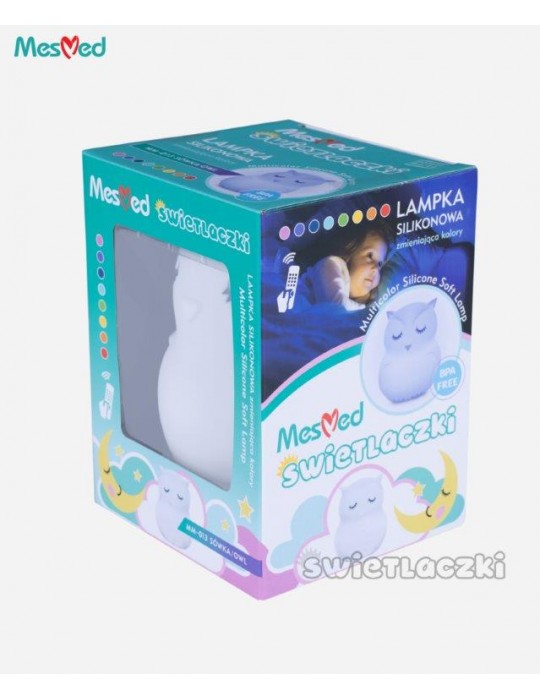 MesMed Lampka silikonowa z pilotem zmieniająca kolory Świetlaczek Sówka