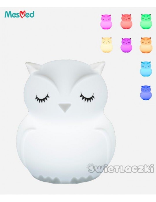 MesMed Lampka silikonowa z pilotem zmieniająca kolory Świetlaczek Sówka