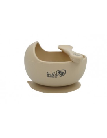 Baby in world Miszeczka silikonowa z przyssawką i łyżeczką sand