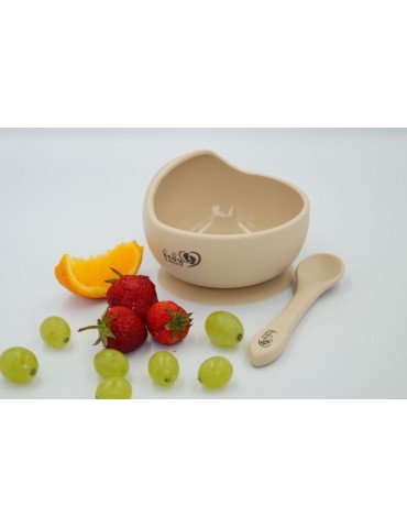 Baby in world Miszeczka silikonowa z przyssawką i łyżeczką sand