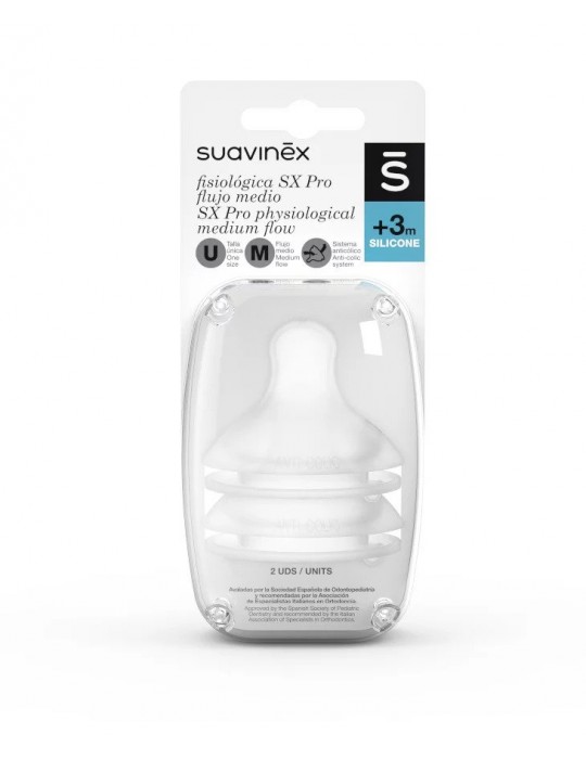 Suavinex Smoczki o średnim przepływie do butelki Sx Pro 3m+