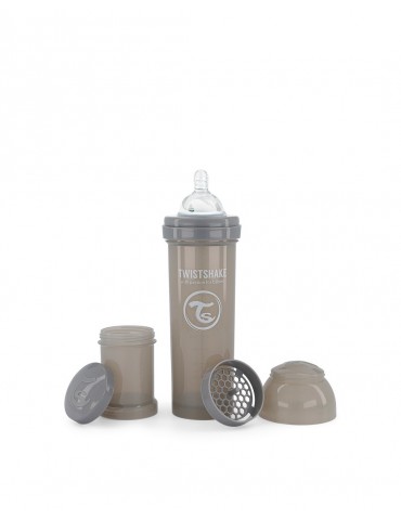TwistShake butelka antykolkowa 330ml szara smoczek L 4m+ TwistShake butelka antykolkowa 330ml szara smoczek L 4m+