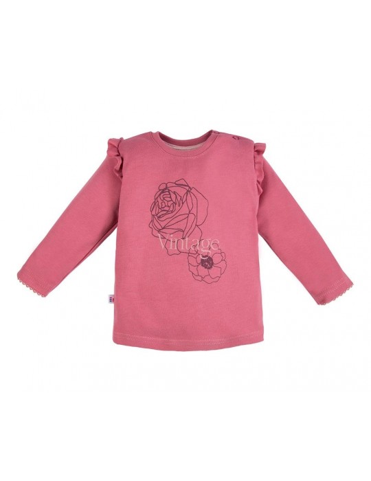 Eevi Bluzka niemowlęca bawełniana z długim rękawem Roses różowa