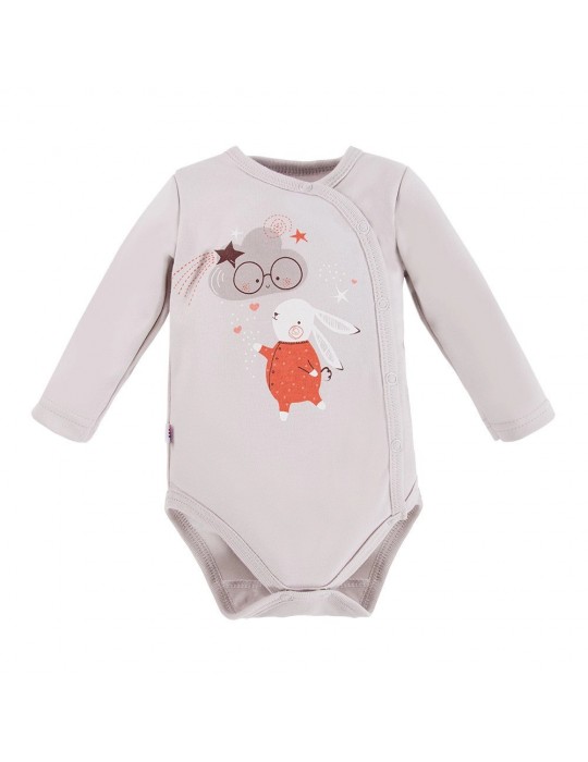 Eevi Body niemowlęce bawełniane rozpinane długi rękaw Mellow szare