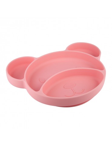 Canpol Babies Silikonowy talerzyk trójdzielny z przyssawką miś pink Canpol Babies Silikonowy talerzyk trójdzielny z przyssawką miś pink