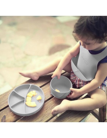 Everyday Baby Śliniak silikonowy z kieszonką szary