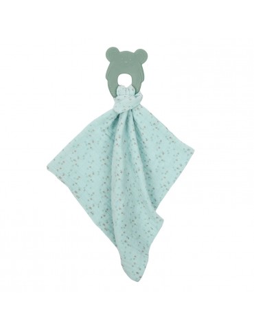 Nattou Gryzak silikonowy z bawełnianą pieluszką miętowy