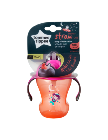 Tommee Tippee Bidon ze słomką niekapek Kosmonautka 230ml 6m+ pomarańczowy Tommee Tippee Bidon ze słomką niekapek Kosmonautka 230ml 6m+ pomarańczowy