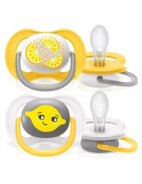 Avent Philips Smoczek uspokajający Ultra Air dekorowany 0-6 lemon